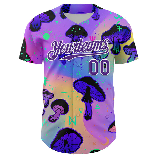 Custom Purple White 3D Pattern Design Trippy Psychedelic Magic Mushrooms Authentic Baseball Jersey alternate