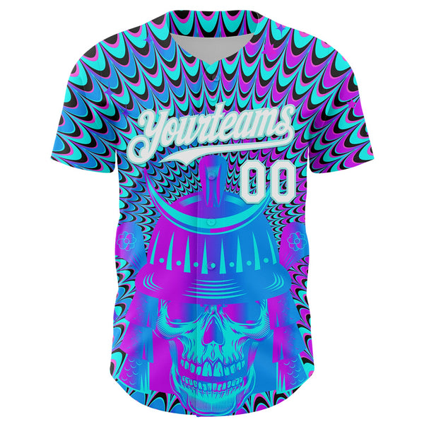 Custom Purple White-Ice Blue 3D Pattern Design Trippy Magic Mushrooms Skull Authentic Baseball Jersey alternate