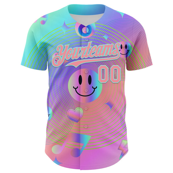 Custom Purple Medium Pink-Ice Blue 3D Pattern Design Trippy Smiley Face Acid Authentic Baseball Jersey alternate