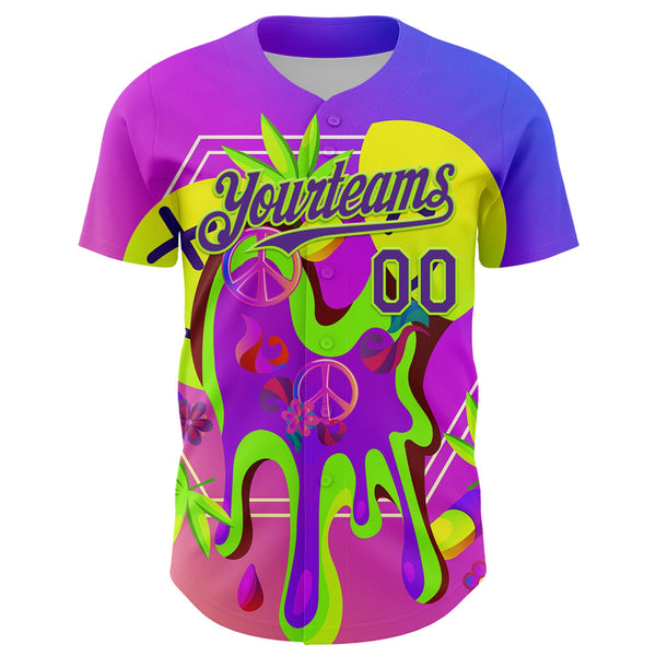 Custom Purple Neon Green 3D Pattern Design Trippy Psychedelic Peace Sign Authentic Baseball Jersey alternate