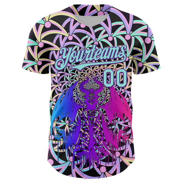 Custom Purple Ice Blue 3D Pattern Design Trippy Magic Mushrooms Devil Authentic Baseball Jersey alternate