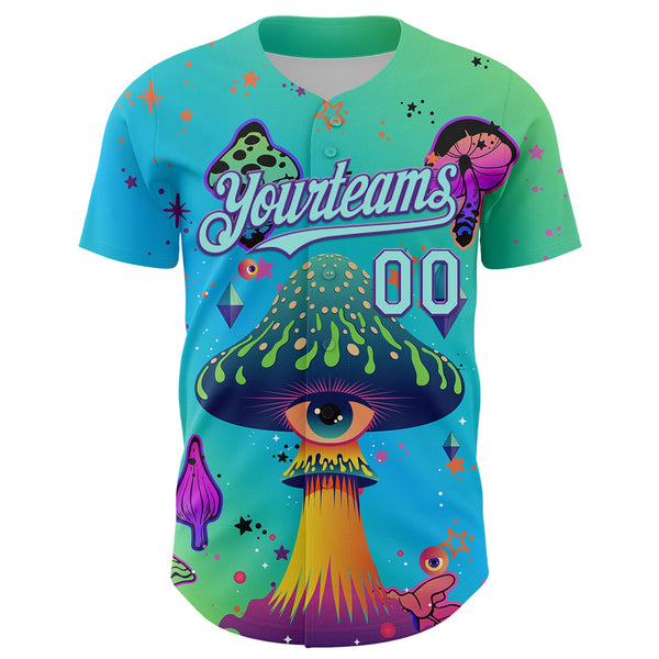 Custom Blue Ice Blue-Purple 3D Pattern Design Trippy Psychedelic Magic Mushrooms Authentic Baseball Jersey alternate