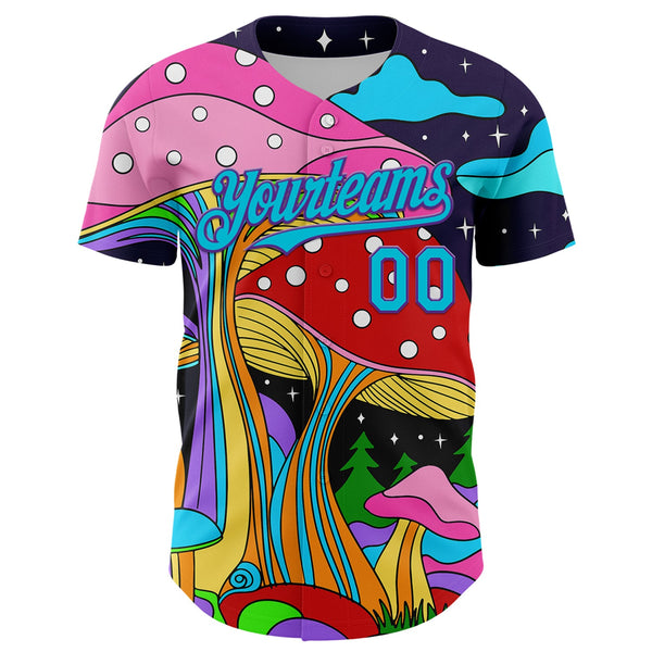 Custom Navy Lakes Blue-Purple 3D Pattern Design Trippy Psychedelic Magic Mushrooms Authentic Baseball Jersey alternate