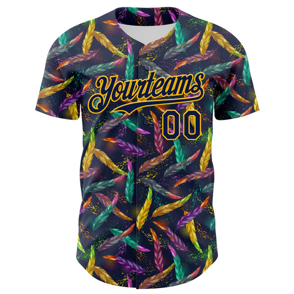 Custom Navy Gold 3D Pattern Design Mardi Gras Shrove Tuesday Authentic Baseball Jersey alternate