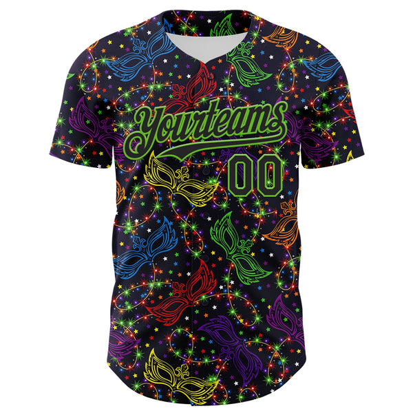 Custom Purple Black-Aurora Green 3D Pattern Design Mardi Gras Shrove Tuesday Authentic Baseball Jersey alternate