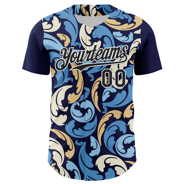 Custom Navy Black-White 3D Pattern Design Burner Costumes Floral Grunge Authentic Baseball Jersey alternate