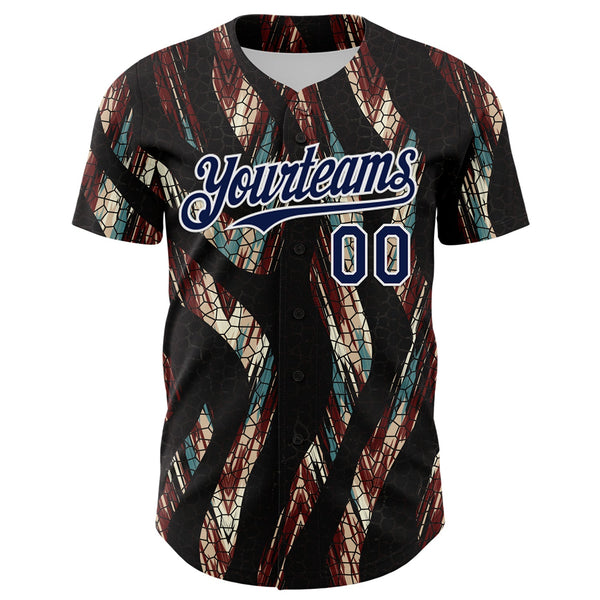 Custom Black Navy-White 3D Pattern Design Burner Costumes Animal Print Authentic Baseball Jersey alternate