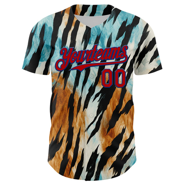 Custom Black Red-Royal 3D Pattern Design Burner Costumes Zebra Print Authentic Baseball Jersey alternate
