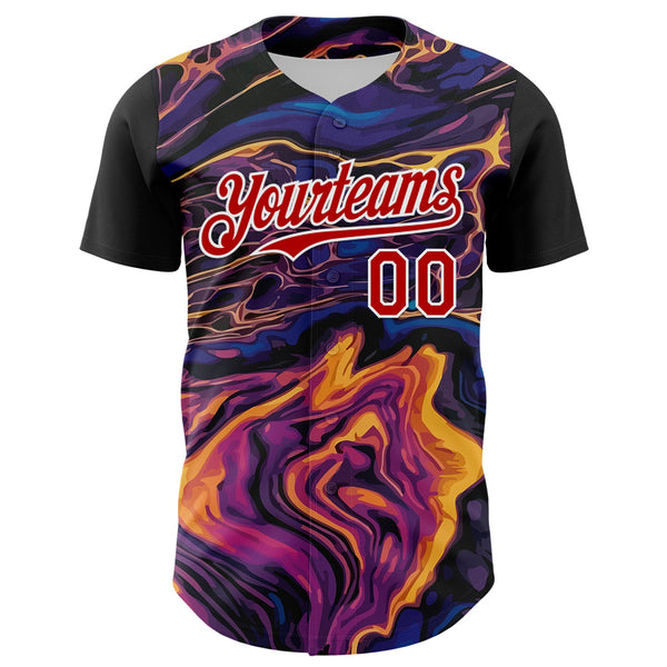 Custom Purple Red-White 3D Pattern Design Burner Costumes Lava Authentic Baseball Jersey alternate