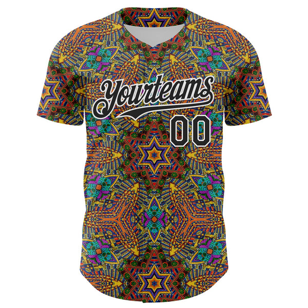 Custom Gold Black-White 3D Pattern Design Burner Costumes Trippy Authentic Baseball Jersey alternate