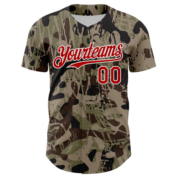 Custom Camo Red-White 3D Pattern Design Burner Costumes Grunge Camo Authentic Salute To Service Baseball Jersey alternate