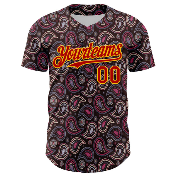 Custom Brown Red-Gold 3D Pattern Design Burner Costumes Paisley Bandana Authentic Baseball Jersey alternate