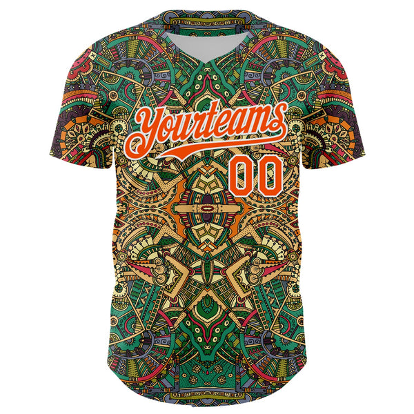 Custom Green Orange-White 3D Pattern Design Burner Costumes Exotic Authentic Baseball Jersey alternate