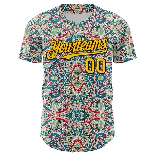 Custom Green Yellow-Brown 3D Pattern Design Burner Costumes Exotic Authentic Baseball Jersey alternate