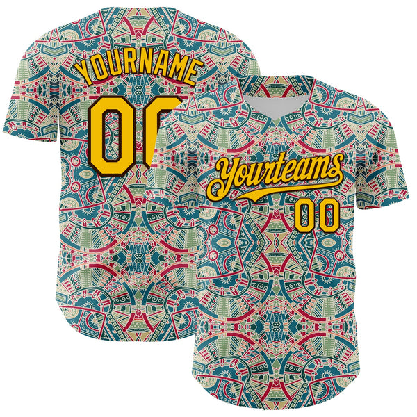 Custom Green Yellow-Brown 3D Pattern Design Burner Costumes Exotic Authentic Baseball Jersey