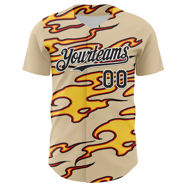 Custom City Cream Black-White 3D Pattern Design Rave Party Flame Authentic Baseball Jersey alternate