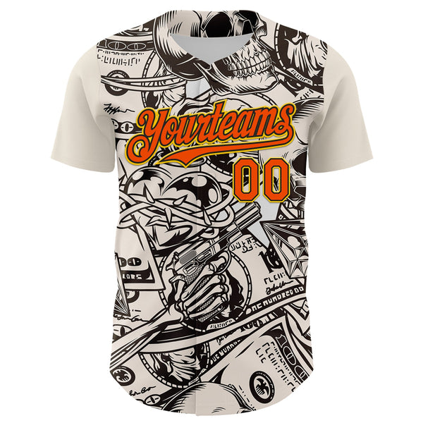 Custom White Orange Black-Yellow 3D Pattern Design Rave Party Vintage Cash Money Authentic Baseball Jersey alternate