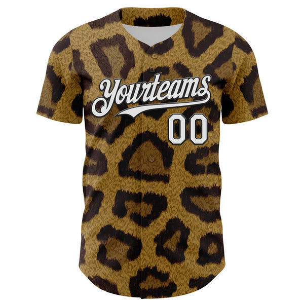 Custom Brown White-Black 3D Pattern Design Rave Party Animal Leopard Print Authentic Baseball Jersey alternate
