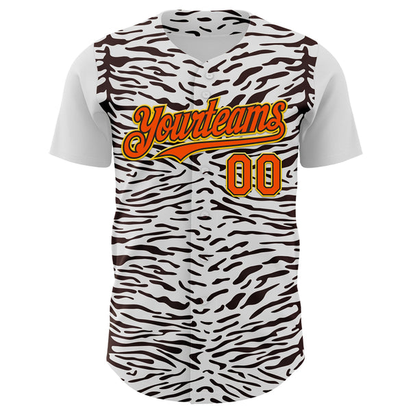 Custom White Orange Black-Yellow 3D Pattern Design Rave Party Animal Zebra Print Authentic Baseball Jersey alternate