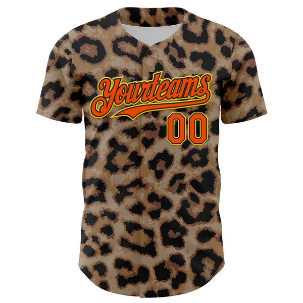 Custom Brown Orange Black-Yellow 3D Pattern Design Rave Party Animal Leopard Print Authentic Baseball Jersey alternate