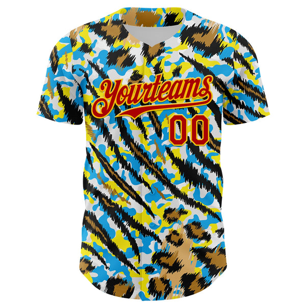Custom White Red-Gold 3D Pattern Design Rave Party Animal Tiger And Leopard Print Authentic Baseball Jersey alternate