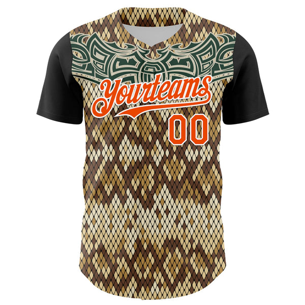 Custom Black Orange-White 3D Pattern Design Rave Party Animal Snake Python Print Authentic Baseball Jersey alternate