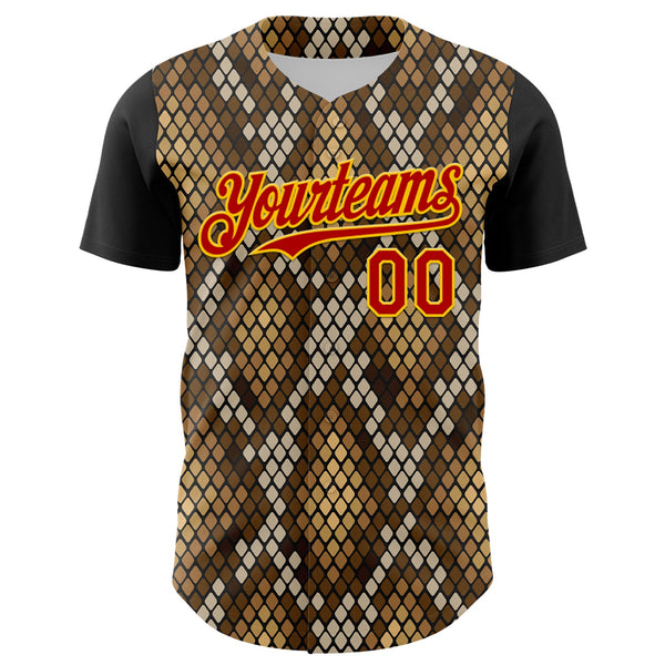 Custom Black Red-Gold 3D Pattern Design Rave Party Animal Snake Python Print Authentic Baseball Jersey alternate