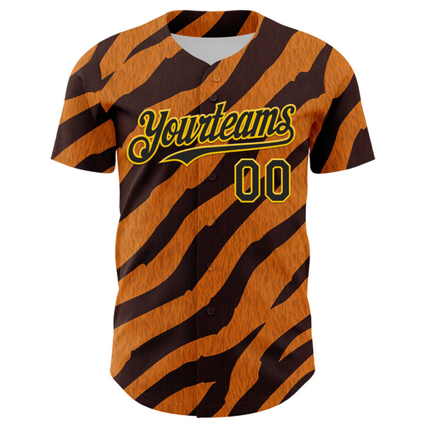 Custom Orange Black-Gold 3D Pattern Design Rave Party Tiger Print Authentic Baseball Jersey alternate