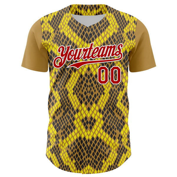 Custom Yellow Red Black-White 3D Pattern Design Rave Party Animal Snake Python Print Authentic Baseball Jersey alternate