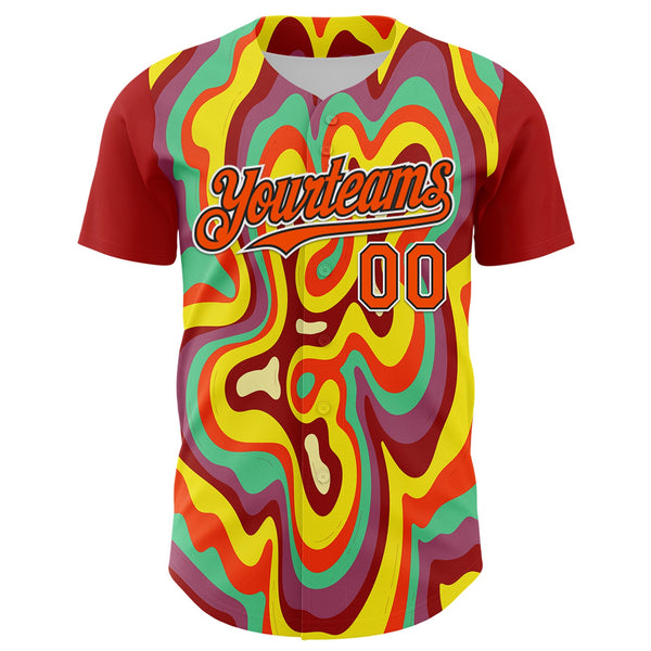 Custom Red Orange Black-White 3D Pattern Design Rave Party Marble Lava Authentic Baseball Jersey alternate