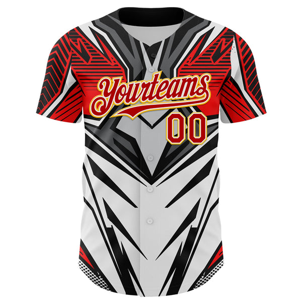 Custom White Red Black-Yellow 3D Pattern Design Burner Costumes Cyber Punk Authentic Baseball Jersey alternate