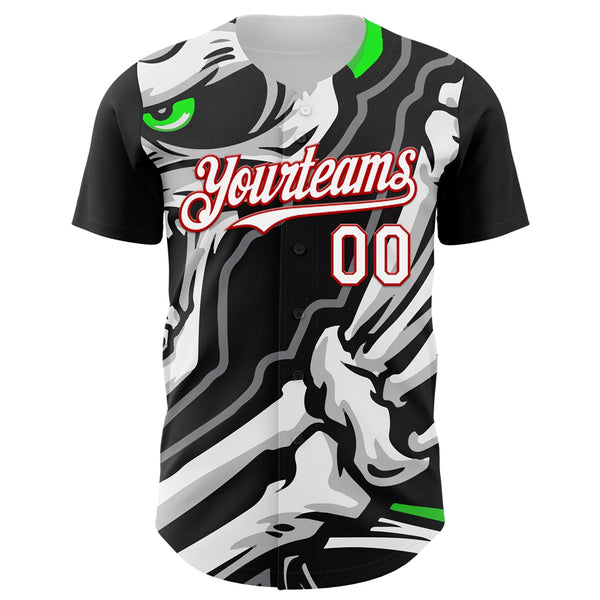 Custom Black White-Red 3D Pattern Design Burner Costumes Skull Authentic Baseball Jersey alternate