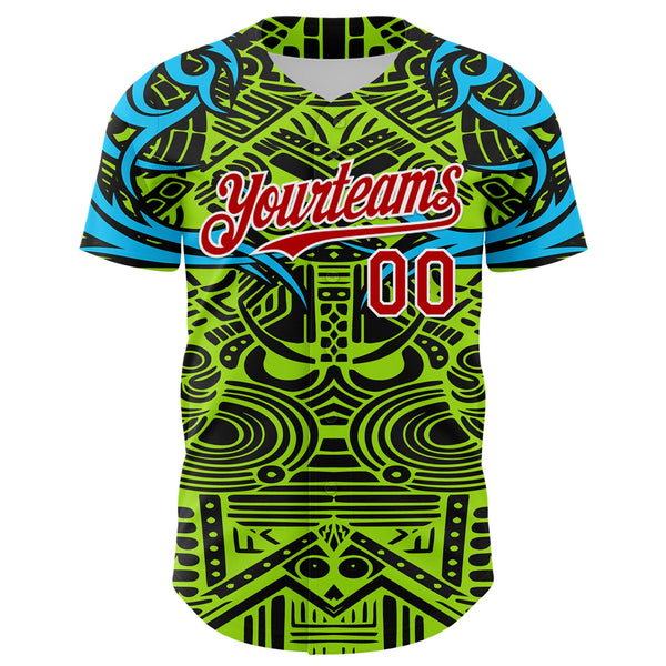 Custom Green Red Blue Black-White 3D Pattern Design Burner Costumes Tribal Authentic Baseball Jersey alternate