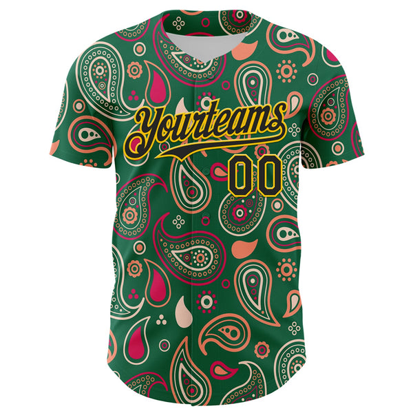 Custom Kelly Green Black-Yellow 3D Pattern Design Burner Costumes Paisley Bandana Authentic Baseball Jersey alternate