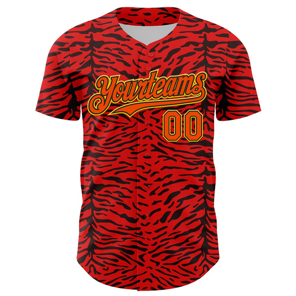 Custom Red Orange Black-Yellow 3D Pattern Design Burner Costumes Animal Tiger Print Authentic Baseball Jersey alternate