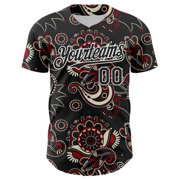 Custom Black White 3D Pattern Design Burner Costumes Paisley Bandana Authentic Baseball Jersey alternate