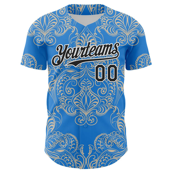 Custom Electric Blue Black-White 3D Pattern Design Burner Costumes Paisley Bandana Authentic Baseball Jersey alternate