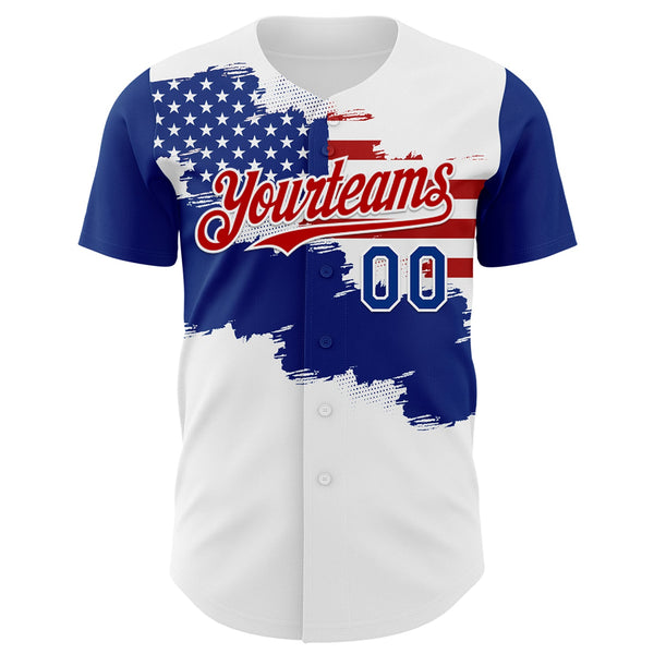 Custom White Royal-Red 3D American Flag Authentic Baseball Jersey alternate