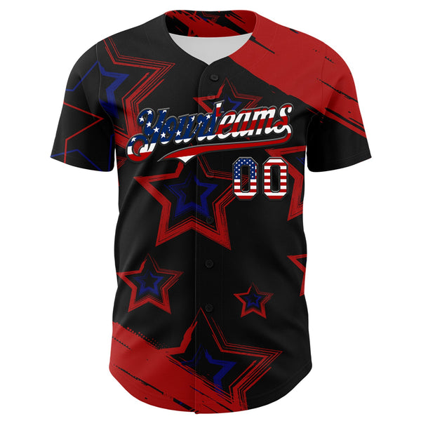 Custom Red USA Flag Black-Royal 3D America-Inspired Authentic Baseball Jersey alternate