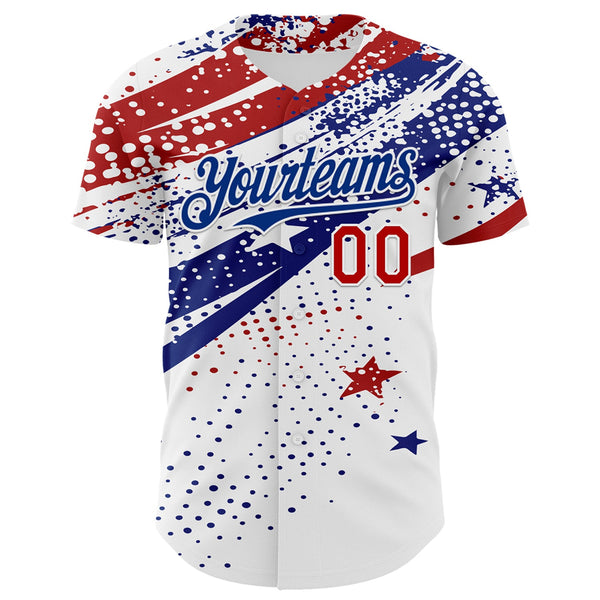 Custom White Red-Royal 3D American Flag America-Inspired Authentic Baseball Jersey alternate