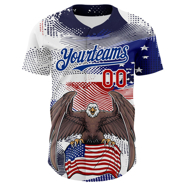 Custom White Red-Royal 3D American Flag National Symbols Bald Eagle Authentic Baseball Jersey alternate