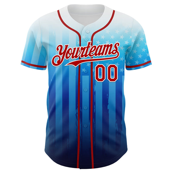Custom White Red-Blue 3D American Flag Authentic Baseball Jersey alternate