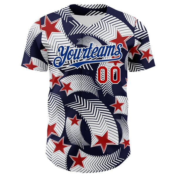 Custom White Red Navy-Royal 3D American Flag America-Inspired Authentic Baseball Jersey alternate