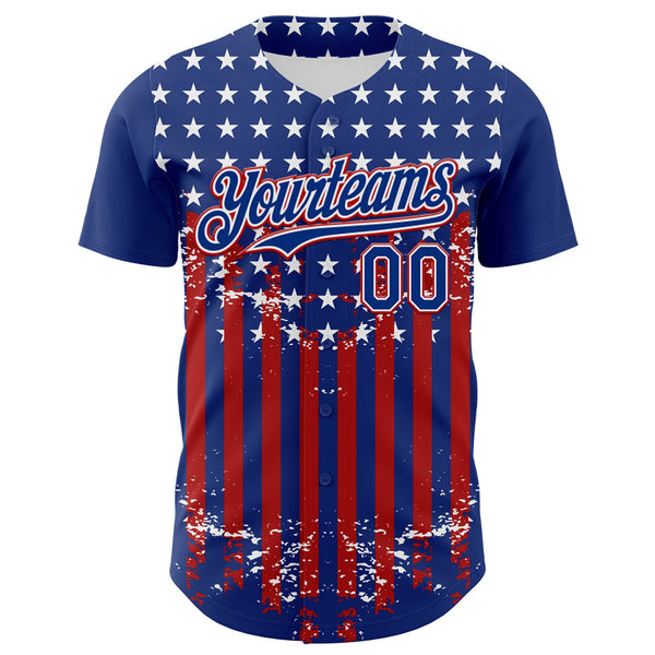 Custom Royal Red-White 3D Retro American Flag Authentic Baseball Jersey alternate