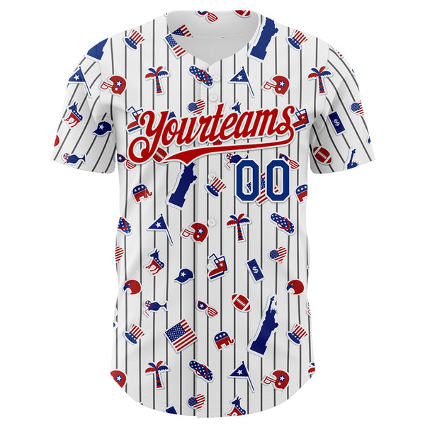 Custom White Black Pinstripe Royal-Red 3D American Flag National Symbols Authentic Baseball Jersey alternate