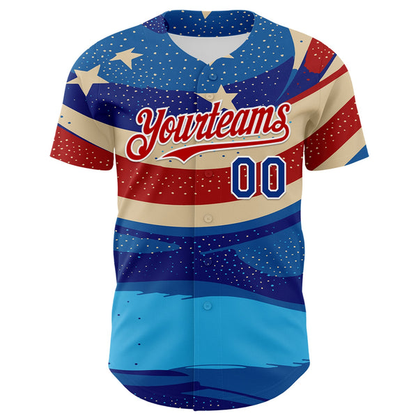 Custom Blue Royal Red-White 3D Retro American Flag Authentic Baseball Jersey alternate