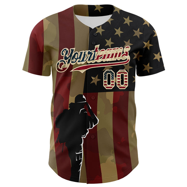 Custom Camo Vintage USA Flag-City Cream 3D American Flag Military Army Authentic Salute To Service Baseball Jersey alternate