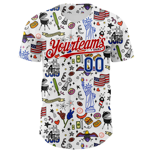 Custom White Royal-Red 3D American Flag Independence Day National Symbols Authentic Baseball Jersey alternate