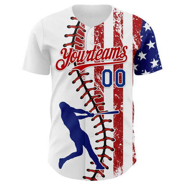 Custom White Royal-Red 3D American Flag Authentic Baseball Jersey alternate