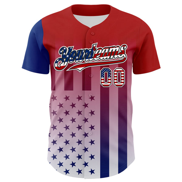 Custom Red USA Flag Royal Black-White 3D Gradient American Flag Authentic Baseball Jersey alternate